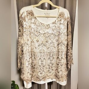 Chico's Lace Overlay Fringe Top